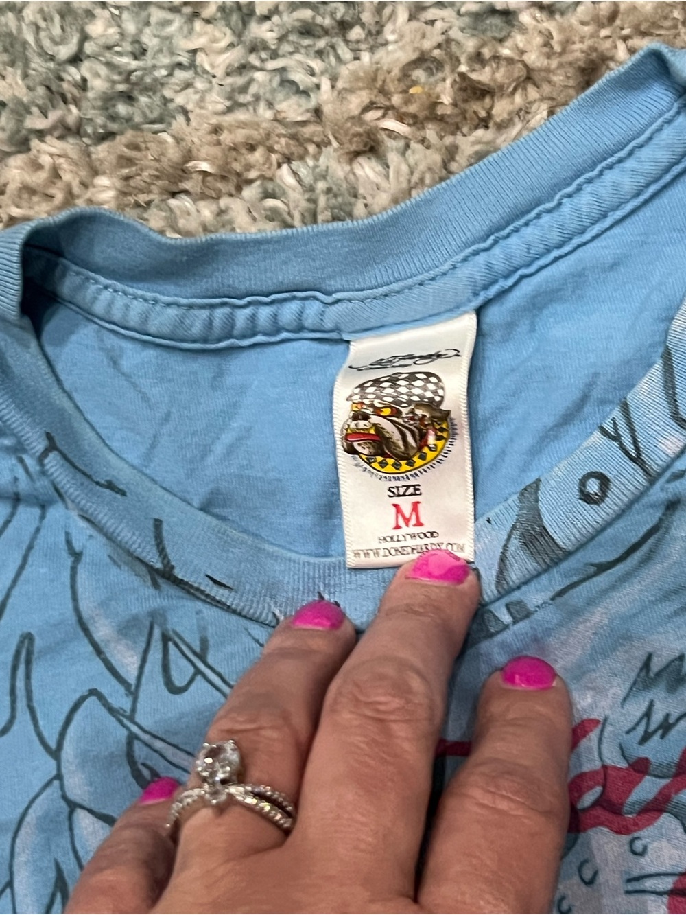 Blue Graphic Tiger Tee with Flame Artwork y2k Ed hardy skinny t-shirt top sz m - Picture 6 of 11